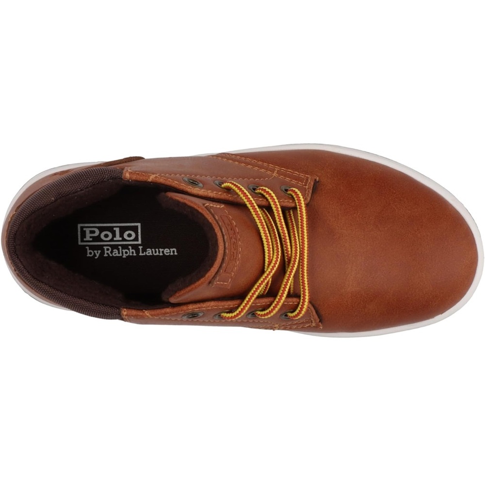 Polo by Ralph Lauren Brown Leather Kids Boots with Yellow Laces